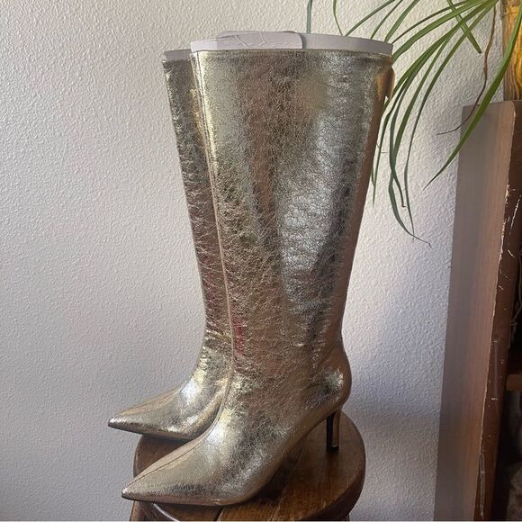Worthington 9.5 Metallic Gold Knee High Boots Stiletto Glam Party Statement - Picture 3 of 15
